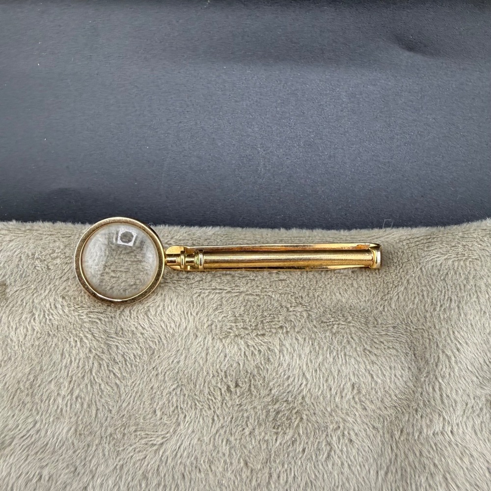 Vintage Swank Magnifying Glass Tie Bar Signed Gold Tone